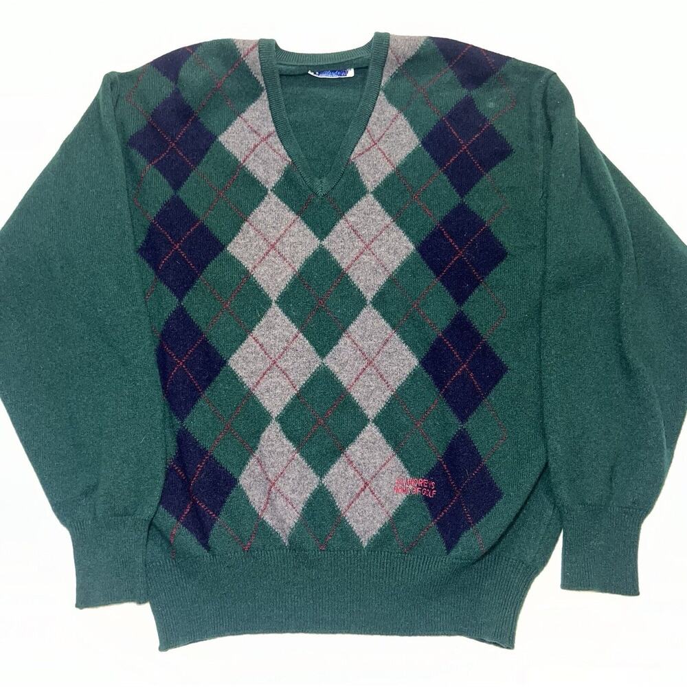 Tom Morris St Andrews Sweater Size L ? Green Argyle Golf Course Lyle & Scott VTG